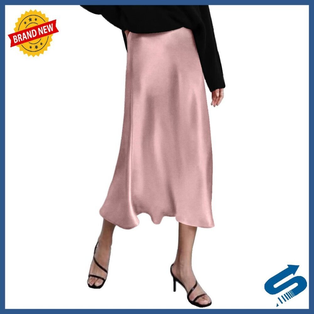 High Waist Satin Midi Skirt - Elegant Party Wear - Multiple Sizes